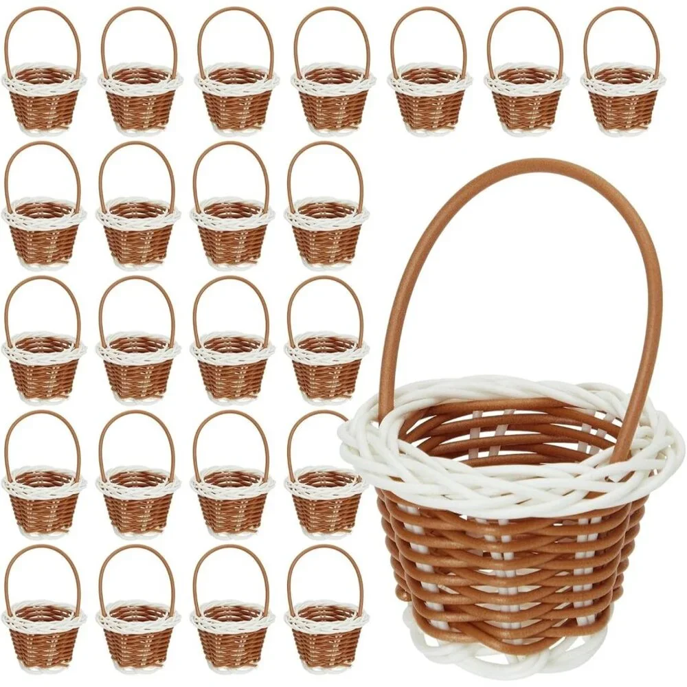 Bulk 24 Miniature Wicker Baskets with Handles - Perfect for DIY Crafts & Parties